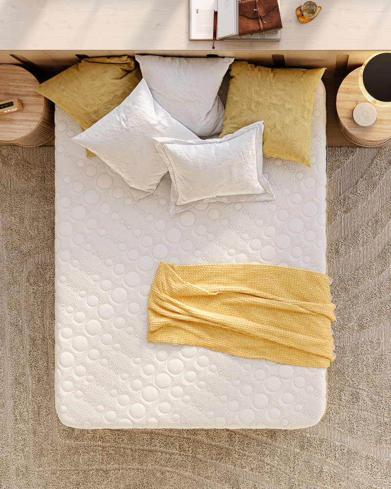Bedroom with sleep products arranged around the bed